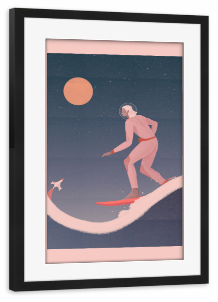 Poster mit Rahmen schwarz "Grenzebach - Surfing on planets" artboxONE - Comic,Menschen,Sport,Fiktion,Galaxy
