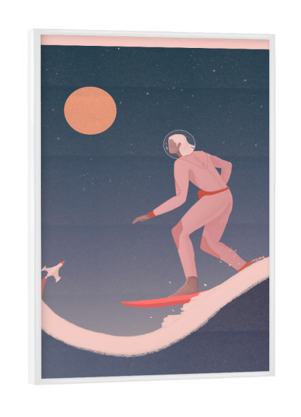 Poster mit weißem Rahmen "Grenzebach - Surfing on planets" artboxONE - Comic,Menschen,Sport,Fiktion,Galaxy