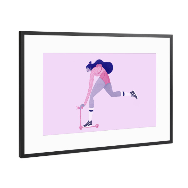 Poster mit Rahmen Schwarz (Metallic) "Grenzebach - Scooting to work" artboxONE - Comic,Menschen,Fashion,Sport