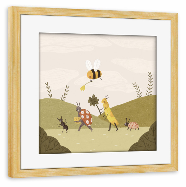 Poster mit Rahmen kiefer "Anna Lunak - Käfer und Biene" artboxONE - Natur,Floral,Für Kinder,Tiere