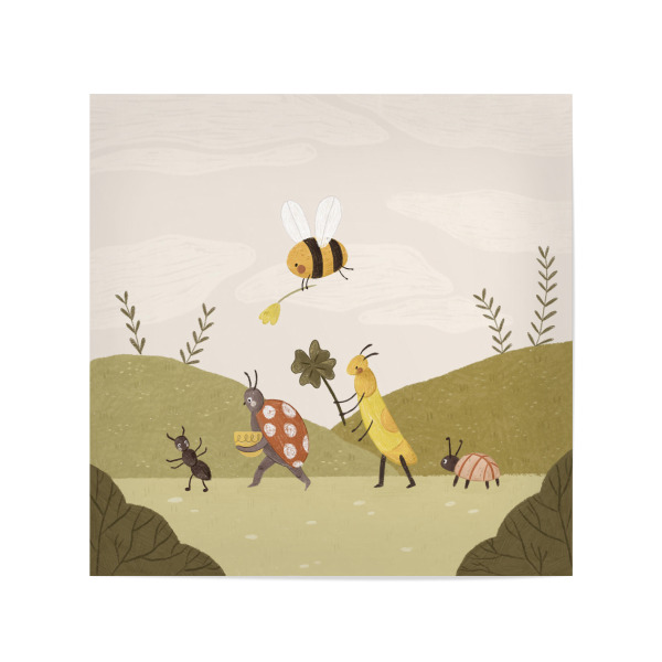 Poster 20x20 cm "Anna Lunak - Käfer und Biene" artboxONE - Natur,Floral,Für Kinder,Tiere