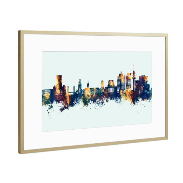 Poster mit Rahmen Gold "Duisburg Germany Skyline Winter" artboxONE - Städte
