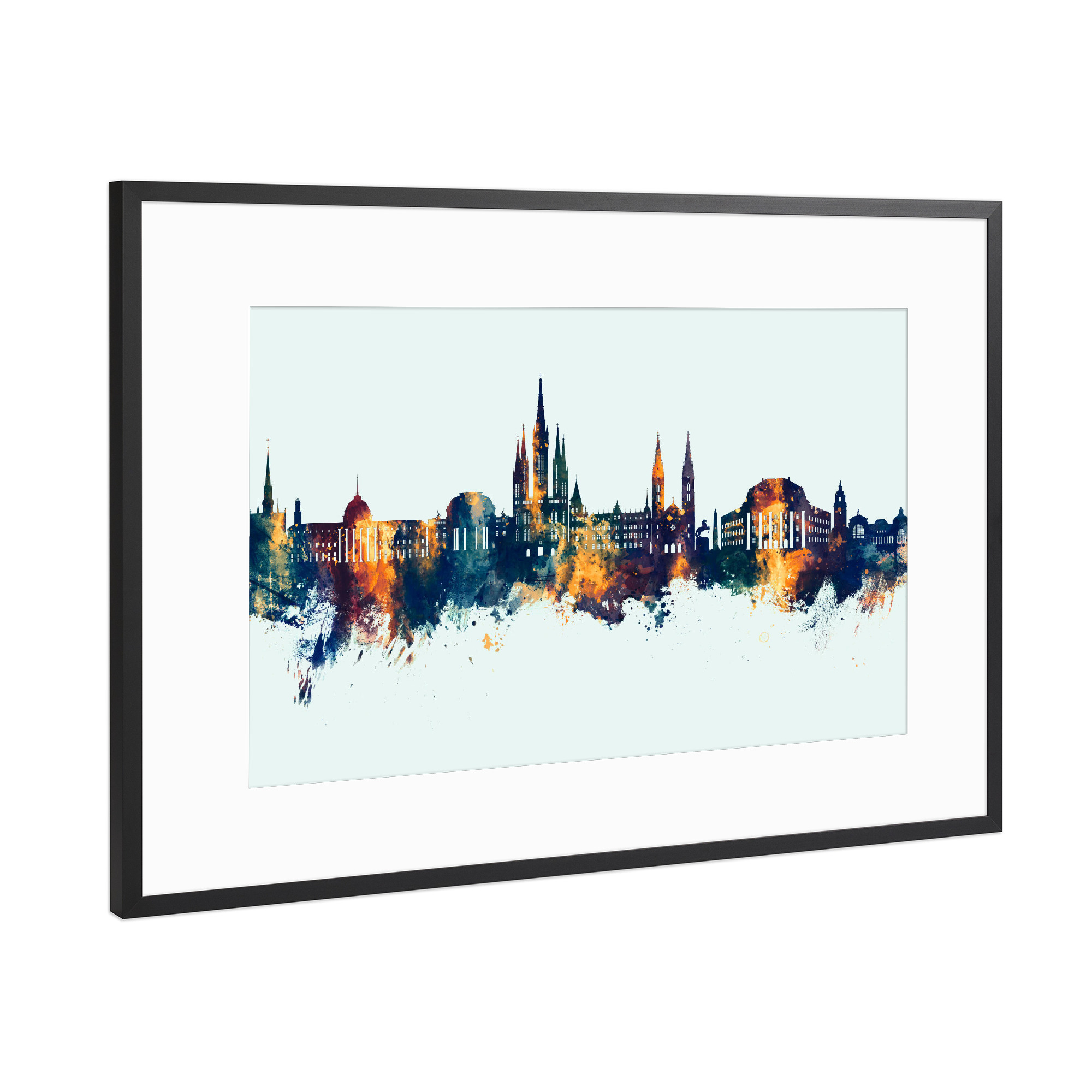 Poster mit Rahmen Schwarz (Metallic) "Wiesbaden Germany Skyline Winter" artboxONE - Städte