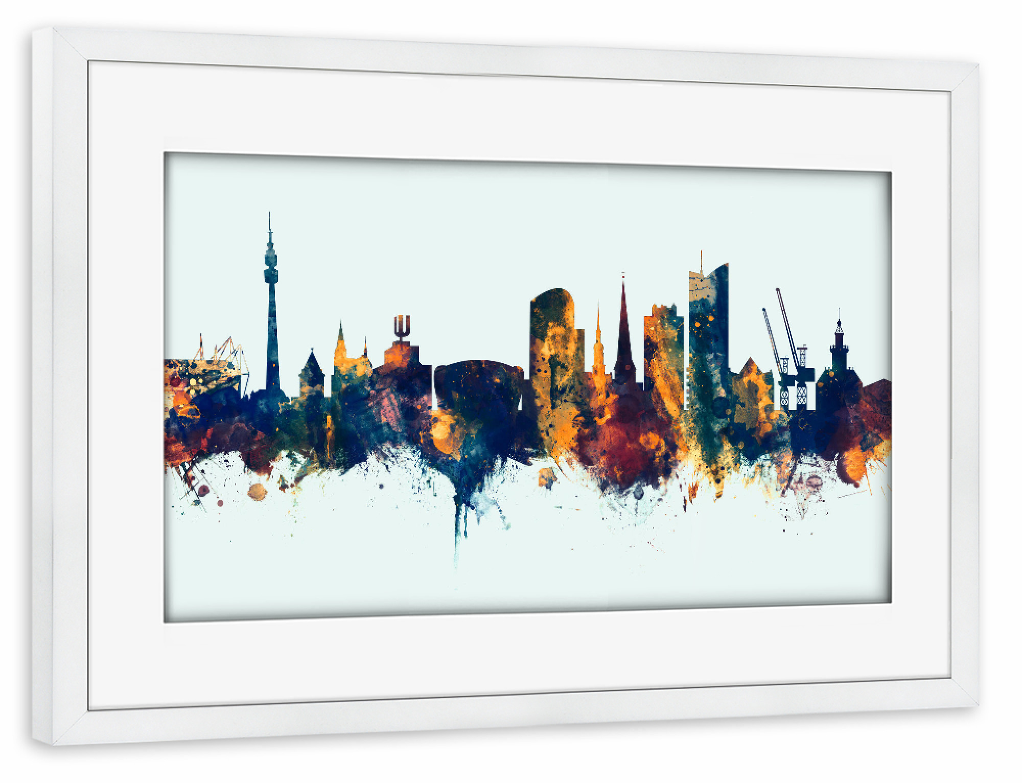Poster mit Rahmen weiß "Dortmund Germany Skyline Winter" artboxONE - Städte