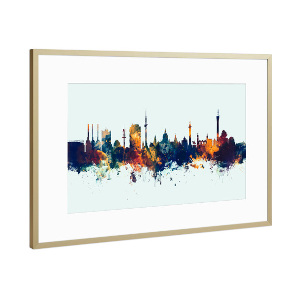 Poster mit Rahmen Gold "Hannover Germany Skyline Winter" artboxONE - Städte