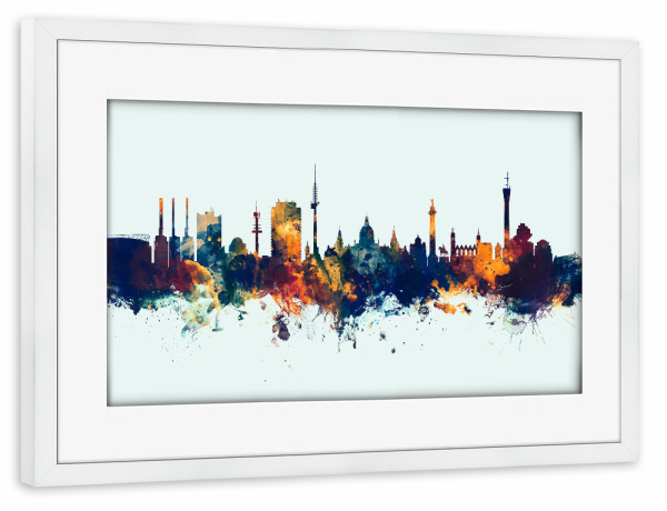 Poster mit Rahmen weiß "Hannover Germany Skyline Winter" artboxONE - Städte