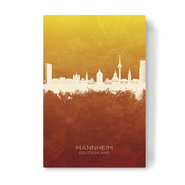 Leinwandbild "Mannheim Skyline RedYellow" artboxONE - Städte - Mannheim,Deutschland,Skyline,Cityscape,Stadtbild,Watercolor,Painting,City,Stadt,Germany