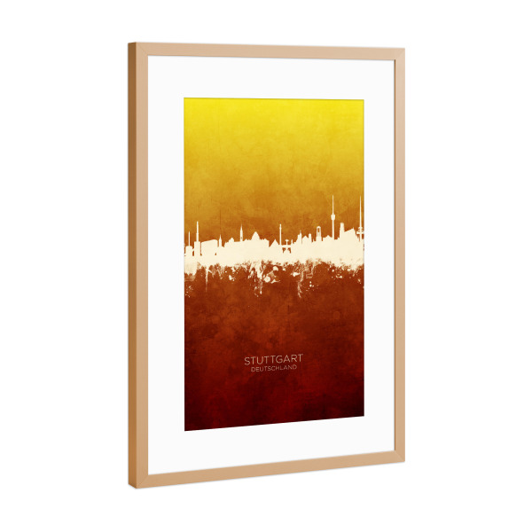 Poster mit Rahmen Kupfer "Stuttgart Skyline RedYellow" artboxONE - Städte,Städte / Stuttgart