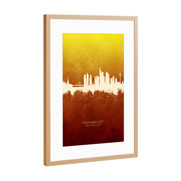 Poster mit Rahmen Kupfer "Frankfurt Skyline RedYellow" artboxONE - Städte,Städte / Frankfurt