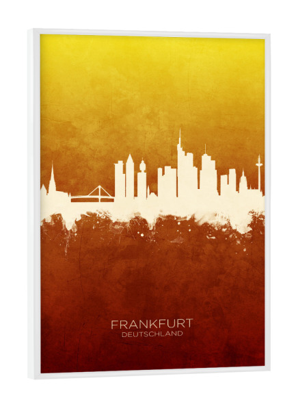 Poster mit weißem Rahmen "Frankfurt Skyline RedYellow" artboxONE - Städte,Städte / Frankfurt