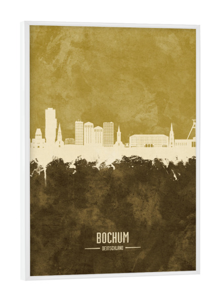 Poster mit weißem Rahmen "Bochum Germany Skyline Brown" artboxONE - Städte