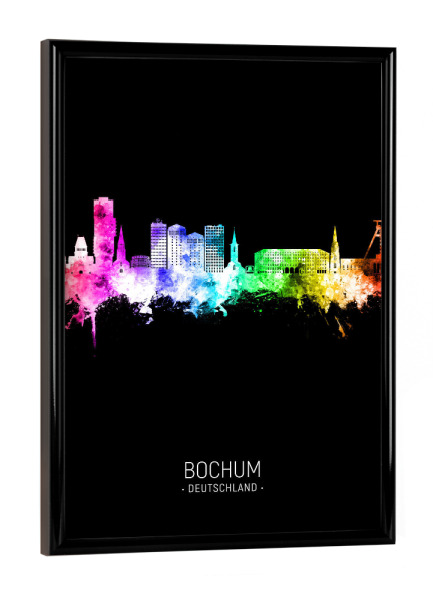 Poster mit schwarzem Rahmen "Bochum Skyline Colour Black" artboxONE - Städte