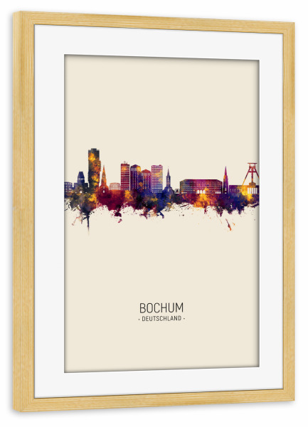 Poster mit Rahmen kiefer "Bochum Germany Skyline Beige" artboxONE - Städte