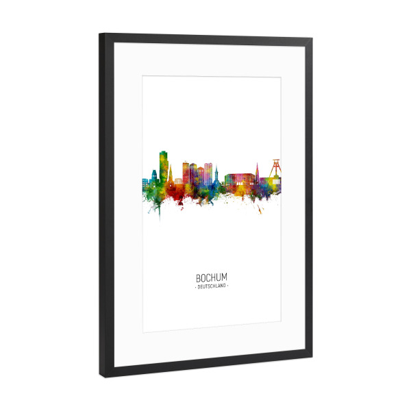 Poster mit Rahmen Schwarz (Metallic) "Bochum Germany Skyline Portrait" artboxONE - Städte