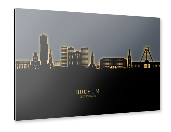 Alu-Dibond "Bochum Skyline Glow Orange" 30x20 cm artboxONE