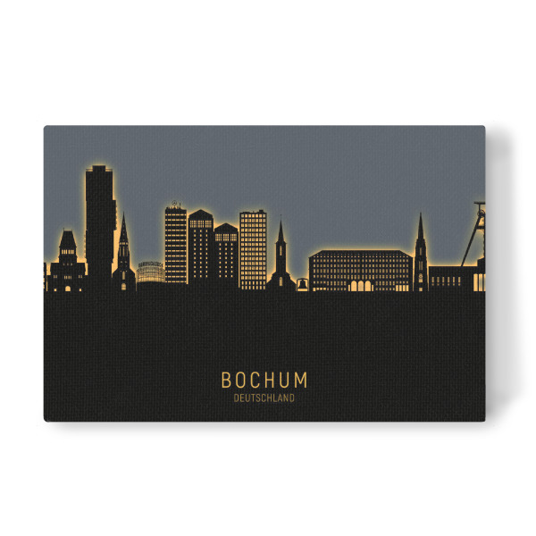 Leinwandbild "Bochum Skyline Glow Orange" artboxONE - Städte - Bochum,Deutschland,Skyline,Cityscape,Stadtbild,Watercolor,Painting,City,Stadtt,Germany