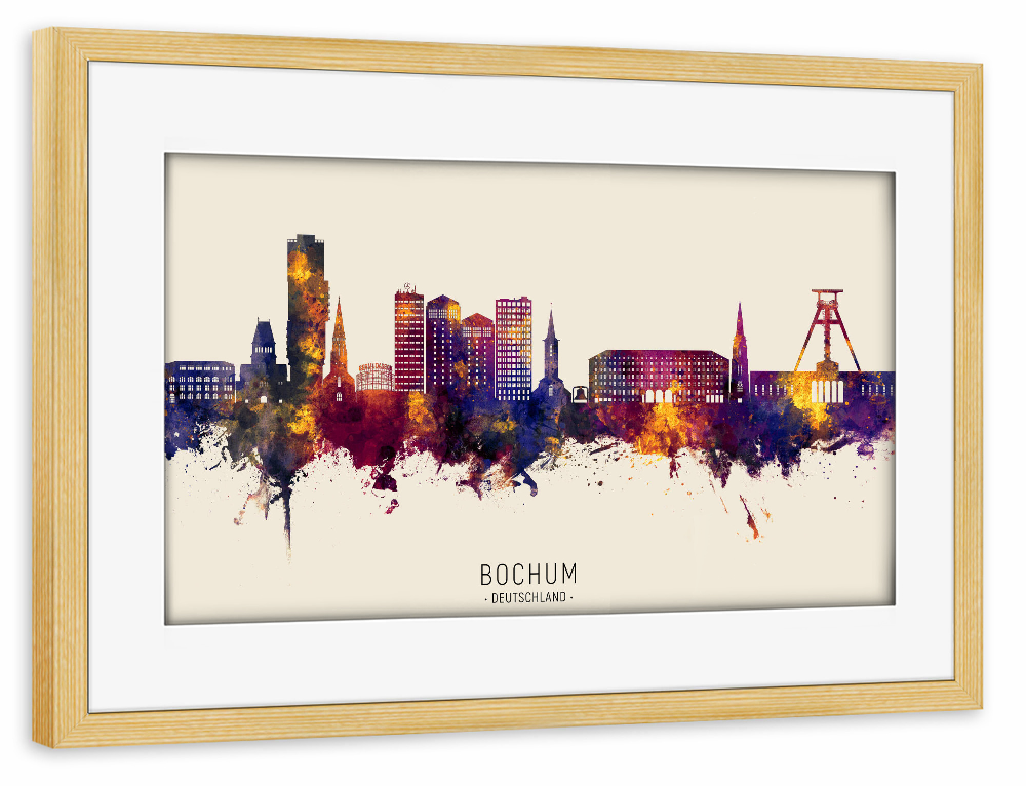 Poster mit Rahmen kiefer "Bochum Skyline Autumn Name" artboxONE - Städte