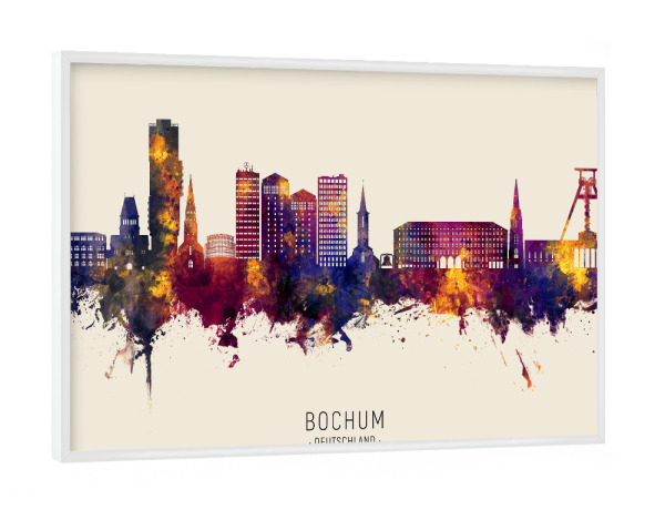 Poster mit weißem Rahmen "Bochum Skyline Autumn Name" artboxONE - Städte
