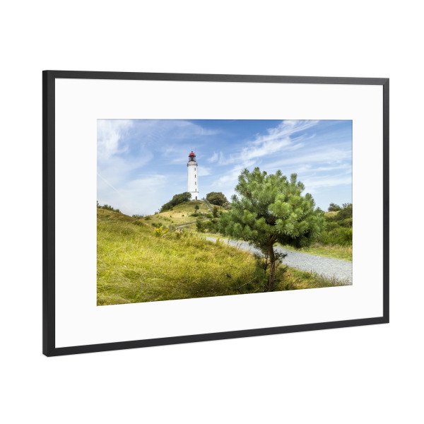 Poster mit Rahmen Schwarz (Metallic) "Leuchtturm auf Hiddensee" artboxONE - Natur,Reise / Strand und Meer