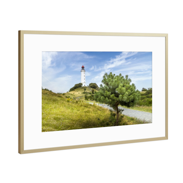 Poster mit Rahmen Gold "Leuchtturm auf Hiddensee" artboxONE - Natur,Reise / Strand und Meer
