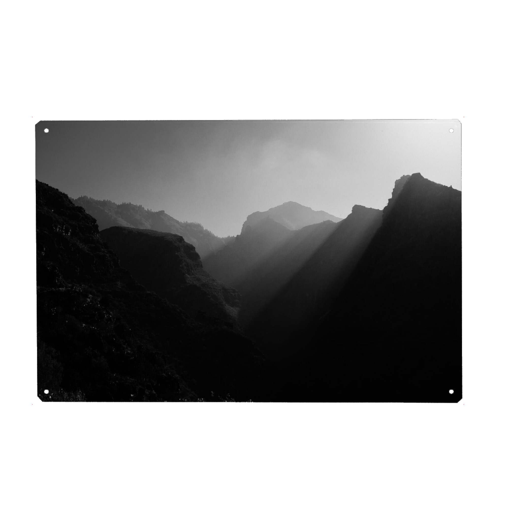 Metall Poster "Nebel in den Bergen" artboxONE - Natur,Reise,Schwarzweiß