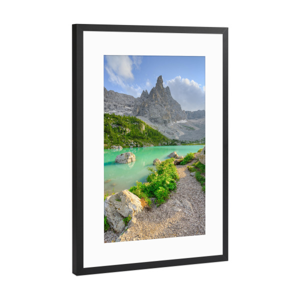 Poster mit Rahmen Schwarz (Metallic) "Lago di Sorapis Dolomiten" artboxONE - Natur,Reise,Reise / Länder