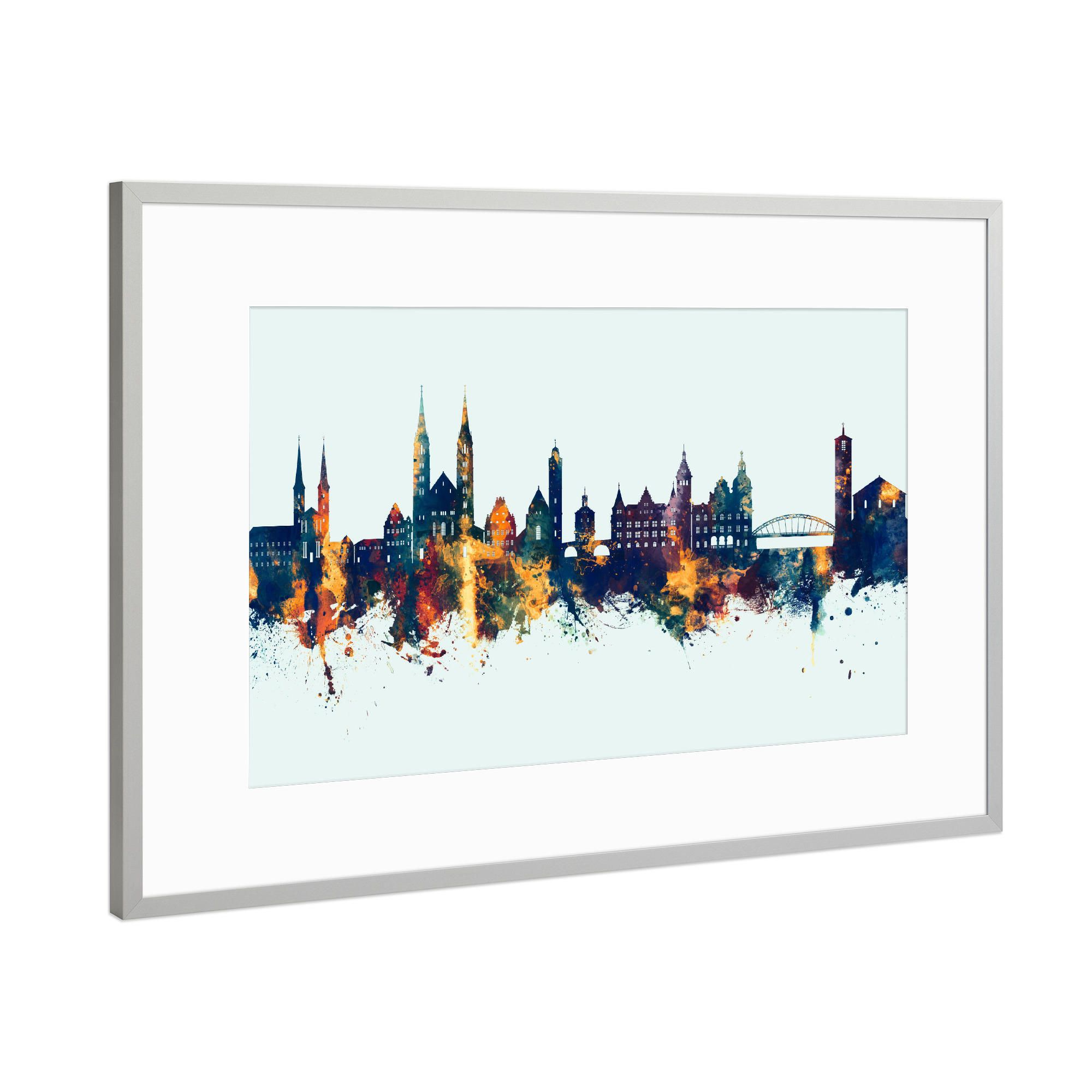 Poster mit Rahmen Silber "Bamberg Germany Skyline Winter" artboxONE - Städte