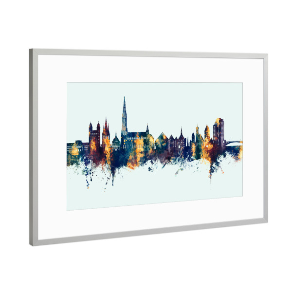 Poster mit Rahmen Silber "Ulm Germany Skyline Winter" artboxONE - Städte