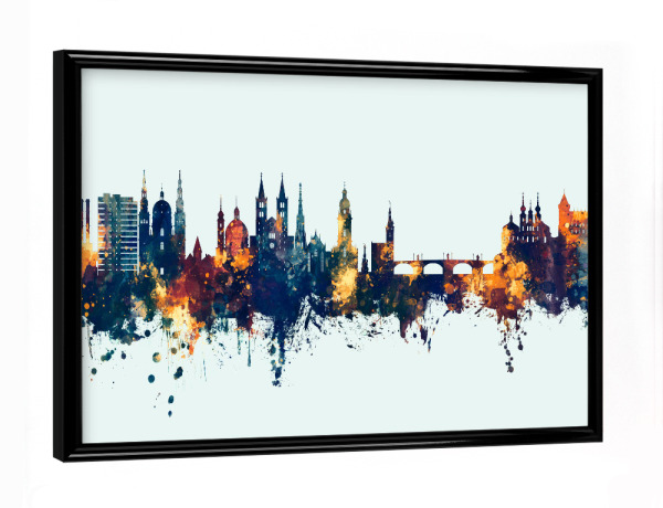 Poster mit schwarzem Rahmen "Würzburg Germany Skyline Winter" artboxONE - Städte