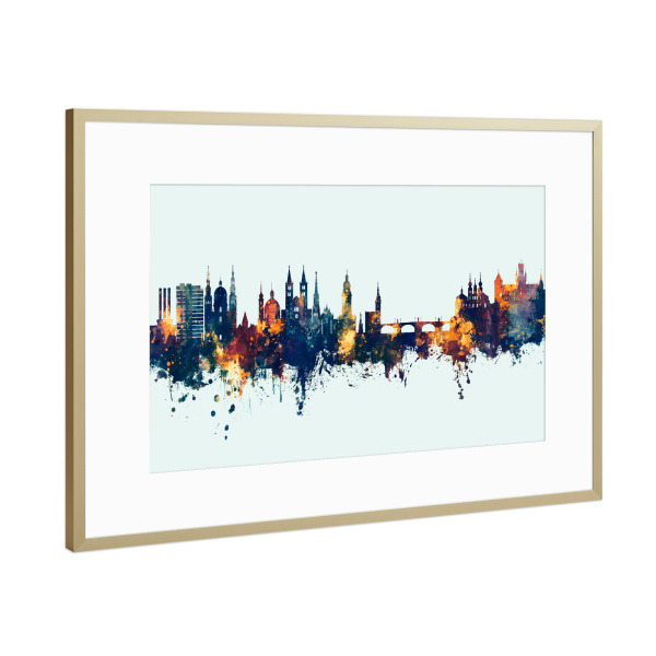 Poster mit Rahmen Gold "Würzburg Germany Skyline Winter" artboxONE - Städte