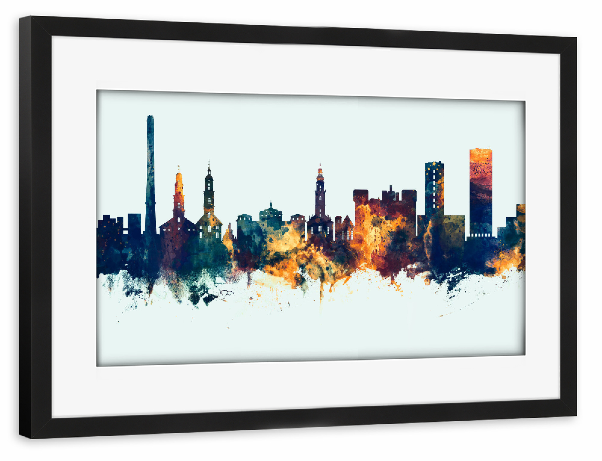 Poster mit Rahmen schwarz "Erlangen Germany Skyline Winter" artboxONE - Städte