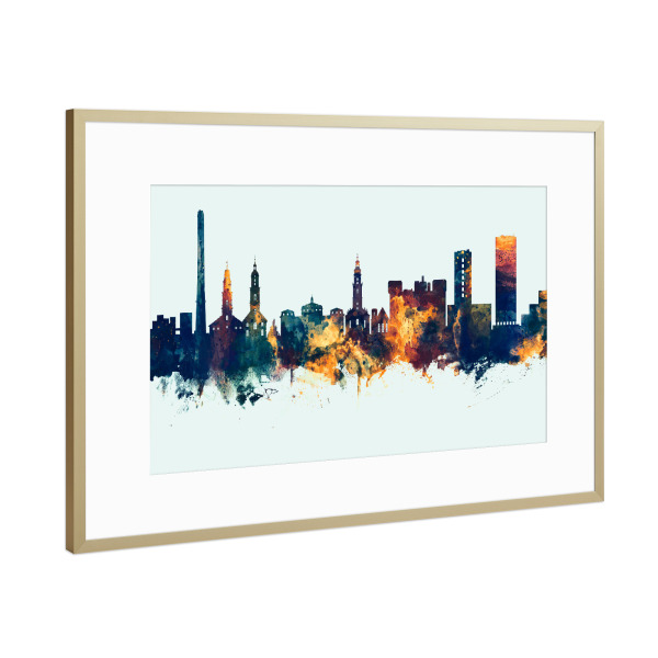 Poster mit Rahmen Gold "Erlangen Germany Skyline Winter" artboxONE - Städte