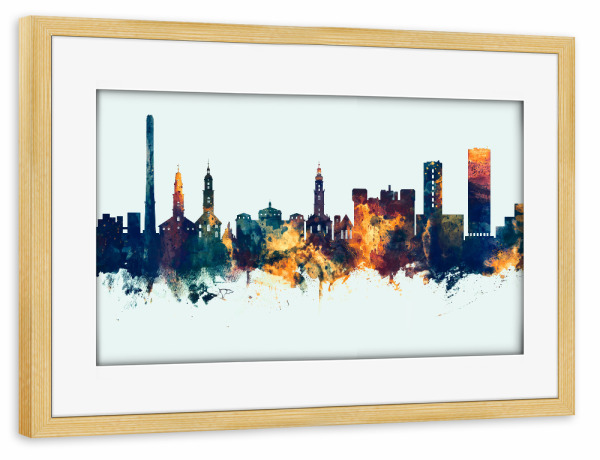 Poster mit Rahmen kiefer "Erlangen Germany Skyline Winter" artboxONE - Städte