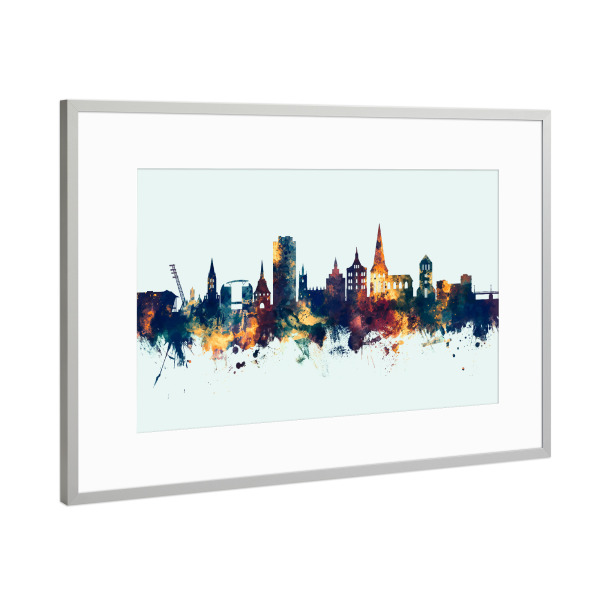 Poster mit Rahmen Silber "Rostock Germany Skyline Winter" artboxONE - Städte