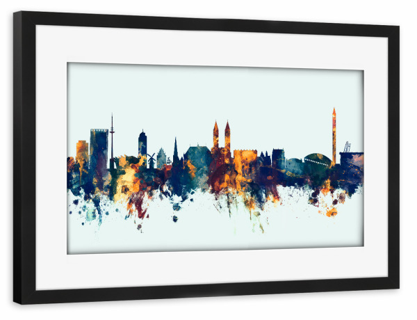 Poster mit Rahmen schwarz "Bremen Germany Skyline Winter" artboxONE - Städte