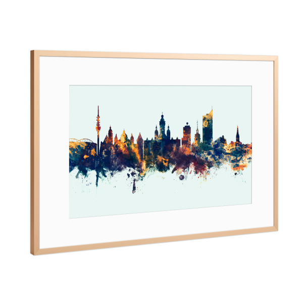 Poster mit Rahmen Kupfer "Leipzig Germany Skyline Winter" artboxONE - Städte