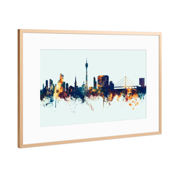 Poster mit Rahmen Kupfer "Düsseldorf Germany Skyline Winter" artboxONE - Städte
