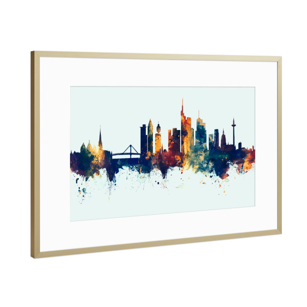 Poster mit Rahmen Gold "Frankfurt Germany Skyline Winter" artboxONE - Städte,Städte / Frankfurt