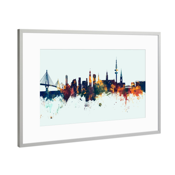 Poster mit Rahmen Silber "Hamburg Germany Skyline Winter" artboxONE - Städte,Städte / Hamburg