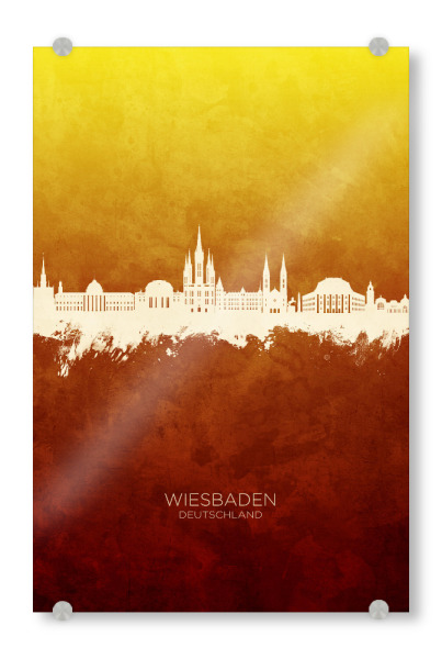 Acrylglasbild "Wiesbaden Skyline RedYellow" artboxONE - Städte