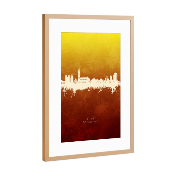 Poster mit Rahmen Kupfer "Ulm Germany Skyline RedYellow" artboxONE - Städte