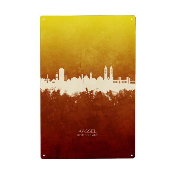 Metall Poster "Kassel Germany Skyline RedYellow" artboxONE - Städte