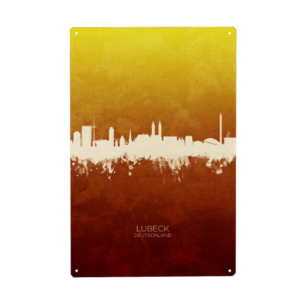 Metall Poster "Lubeck Germany Skyline RedYellow" artboxONE - Städte