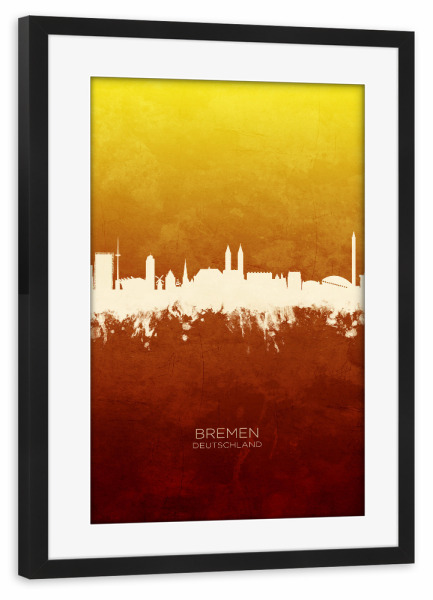 Poster mit Rahmen schwarz "Bremen Germany Skyline RedYellow" artboxONE - Städte
