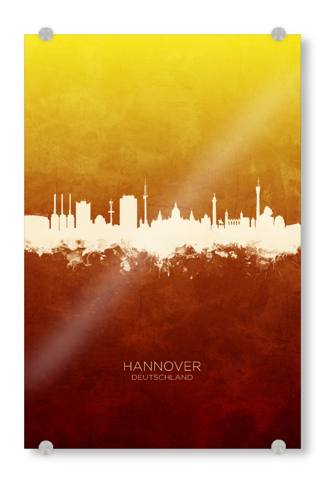 Acrylglasbild "Hannover Skyline RedYellow" artboxONE - Städte