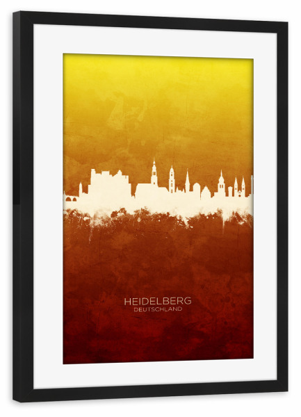 Poster mit Rahmen schwarz "Heidelberg Skyline RedYellow" artboxONE - Städte