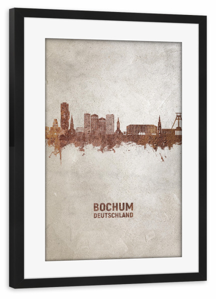 Poster mit Rahmen schwarz "Bochum Germany Skyline Rust" artboxONE - Städte
