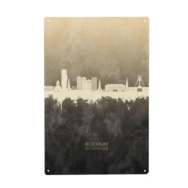 Holzbild "Bochum Germany Skyline Taupe" artboxONE - Städte - Bochum,Deutschland,Skyline,Cityscape,Stadtbild,Watercolor,Painting,City,Stadt,Germany