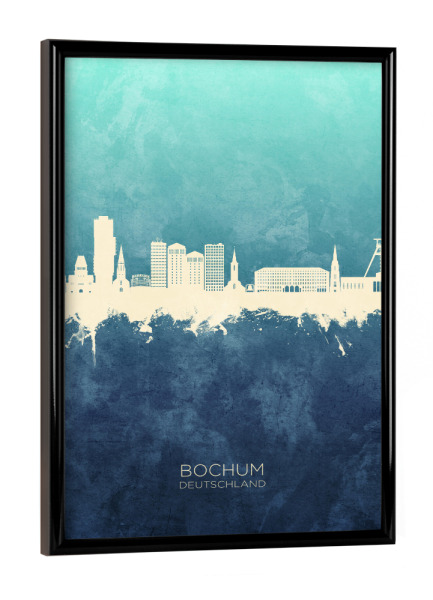 Poster mit schwarzem Rahmen "Bochum Germany Skyline NavyCyan" artboxONE - Städte