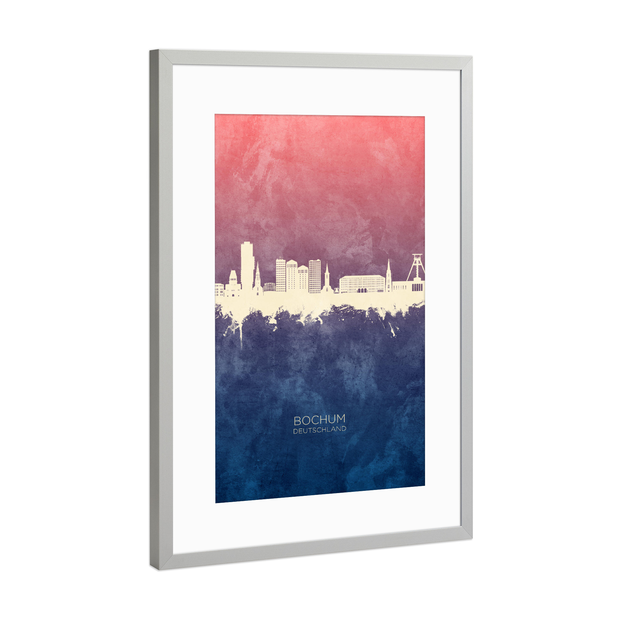 Poster mit Rahmen Silber "Bochum Germany Skyline BlueRose" artboxONE - Städte